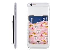 Raunew Phone Wallet Stick On, Croissant Coffee Cup Strawberry Cake Flowers Cell Phone Card Holder Pocket for Back Adhesive Credit Card Holder Non-Slip of Phone Case for All Smartphones, Fit 4 Cards