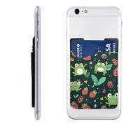 Raunew Phone Wallet Stick On, Cute Cartoon Frogs Ladybird Strawberries Cell Phone Card Holder Pocket for Back Adhesive Credit Card Holder Non-Slip Of Phone Case for All Smartphones, Fit 4 Cards