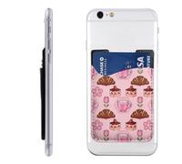 Raunew Phone Wallet Stick On, Cute Croissant Strawberry Cake Flowers Cell Phone Card Holder Pocket for Back Adhesive Credit Card Holder Non-Slip of Phone Case for All Smartphones, Fit 4 Cards