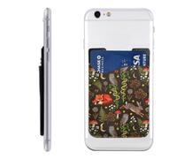 Raunew Phone Wallet Stick On, Cute Owl Fox Rabbit Fantasy Forest Plants Cell Phone Card Holder Pocket for Back Adhesive Credit Card Holder Non-Slip Of Phone Case for All Smartphones, Fit 4 Cards