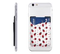 Raunew Phone Wallet Stick On, Cute Red Ladybird Dots Theme Cell Phone Card Holder Pocket for Back Adhesive Credit Card Holder Non-Slip Of Phone Case for All Smartphones, Fit 4 Cards