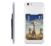 Raunew Phone Wallet Stick On, Cute Sika Deer Cartoon Lifelike Cell Phone Card Holder Pocket for Back Adhesive Credit Card Holder Non-Slip Of Phone Case for All Smartphones, Fit 4 Cards
