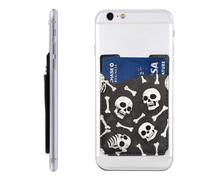 Raunew Phone Wallet Stick On, Death Skull Head Bones Halloween Cell Phone Card Holder Pocket for Back Adhesive Credit Card Holder Non-Slip of Phone Case for All Smartphones, Fit 4 Cards