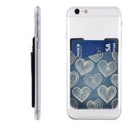 Raunew Phone Wallet Stick On, Denim Heart Line Art | Cell Phone Card Holder Pocket for Back Adhesive Credit Card Holder Non-Slip Of Phone Case for All Smartphones, Fit 4 Cards