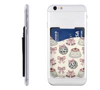 Raunew Phone Wallet Stick On, Disco Ball Cake Bell Bow Cartoon Cell Phone Card Holder Pocket for Back Adhesive Credit Card Holder Non-Slip of Phone Case for All Smartphones, Fit 4 Cards