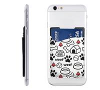 Raunew Phone Wallet Stick On, Dog Bowl Bone Pet House Paw Prints Cell Phone Card Holder Pocket for Back Adhesive Credit Card Holder Non-Slip of Phone Case for All Smartphones, Fit 4 Cards