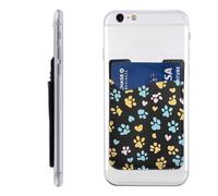 Raunew Phone Wallet Stick On, Dog Paw Prints Colorful Cell Phone Card Holder Pocket for Back Adhesive Credit Card Holder Non-Slip of Phone Case for All Smartphones, Fit 4 Cards