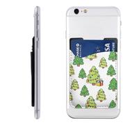 Raunew Phone Wallet Stick On, Doodle Christmas Tree Colorful Ball Cell Phone Card Holder Pocket for Back Adhesive Credit Card Holder Non-Slip of Phone Case for All Smartphones, Fit 4 Cards