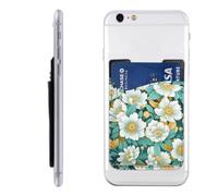 Raunew Phone Wallet Stick On, Elegant Flower Leaf Pattern | Cell Phone Card Holder Pocket for Back Adhesive Credit Card Holder Non-Slip of Phone Case for All Smartphones, Fit 4 Cards