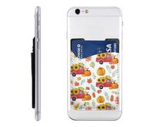 Raunew Phone Wallet Stick On, Fall Adorable Sunflowers Pumpkins Trucks | Cell Phone Card Holder Pocket for Back Adhesive Credit Card Holder Non-Slip of Phone Case for All Smartphones, Fit 4 Cards