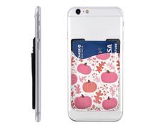 Raunew Phone Wallet Stick On, Fall Cute Pumpkins Oak Leaves Cell Phone Card Holder Pocket for Back Adhesive Credit Card Holder Non-Slip Of Phone Case for All Smartphones, Fit 4 Cards