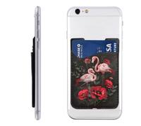 Raunew Phone Wallet Stick On, Flamingo Poppy Black Art | Cell Phone Card Holder Pocket for Back Adhesive Credit Card Holder Non-Slip of Phone Case for All Smartphones, Fit 4 Cards