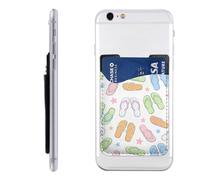 Raunew Phone Wallet Stick On, Flip Flops Star Colorful Pattern Cell Phone Card Holder Pocket for Back Adhesive Credit Card Holder Non-Slip of Phone Case for All Smartphones, Fit 4 Cards