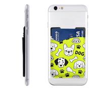 Raunew Phone Wallet Stick On, French Bulldog Paw Prints Bones Cute | Cell Phone Card Holder Pocket for Back Adhesive Credit Card Holder Non-Slip of Phone Case for All Smartphones, Fit 4 Cards