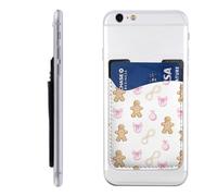 Raunew Phone Wallet Stick On, Gingerbread Man Christmas Ball Pink Bow | Cell Phone Card Holder Pocket for Back Adhesive Credit Card Holder Non-Slip Of Phone Case for All Smartphones, Fit 4 Cards