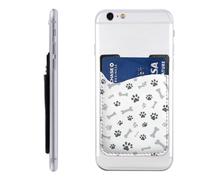 Raunew Phone Wallet Stick On, Grey Dog Paw Prints And Bones | Cell Phone Card Holder Pocket for Back Adhesive Credit Card Holder Non-Slip of Phone Case for All Smartphones, Fit 4 Cards