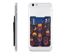 Raunew Phone Wallet Stick On, Halloween Dreamcatchers Pumpkins Stars Moons Cell Phone Card Holder Pocket for Back Adhesive Credit Card Holder Non-Slip of Phone Case for All Smartphones, Fit 4 Cards