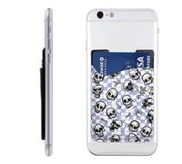 Raunew Phone Wallet Stick On, Halloween Ghost Skull Bones Blue Check Cell Phone Card Holder Pocket for Back Adhesive Credit Card Holder Non-Slip of Phone Case for All Smartphones, Fit 4 Cards