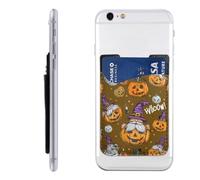 Raunew Phone Wallet Stick On, Halloween Gnome Witches Pumpkin Vintage | Cell Phone Card Holder Pocket for Back Adhesive Credit Card Holder Non-Slip of Phone Case for All Smartphones, Fit 4 Cards