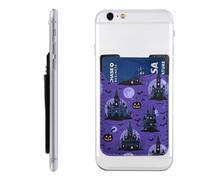 Raunew Phone Wallet Stick On Halloween Haunted Castles Pumpkins Bats | Cell Phone Card Holder Pocket for Back Adhesive Credit Card Holder Non-Slip of Phone Case for All Smartphones, Fit 4 Cards