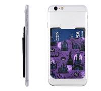 Raunew Phone Wallet Stick On, Halloween Haunted Castles Pumpkins Bats Retro Cell Phone Card Holder Pocket for Back Adhesive Credit Card Holder Non-Slip of Phone Case for All Smartphones, Fit 4 Cards