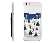 Raunew Phone Wallet Stick On, Halloween Houses And Trees Pattern | Cell Phone Card Holder Pocket for Back Adhesive Credit Card Holder Non-Slip of Phone Case for All Smartphones, Fit 4 Cards