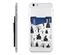Raunew Phone Wallet Stick On, Halloween Houses And Trees Pattern | Cell Phone Card Holder Pocket for Back Adhesive Credit Card Holder Non-Slip of Phone Case for All Smartphones, Fit 4 Cards