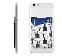 Raunew Phone Wallet Stick On, Halloween Houses And Trees Vintage Cell Phone Card Holder Pocket for Back Adhesive Credit Card Holder Non-Slip of Phone Case for All Smartphones, Fit 4 Cards