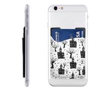 Raunew Phone Wallet Stick On, Halloween Houses And Trees Vintage | Cell Phone Card Holder Pocket for Back Adhesive Credit Card Holder Non-Slip of Phone Case for All Smartphones, Fit 4 Cards
