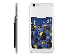 Raunew Phone Wallet Stick On, Halloween Pattern With Haunted Castles Cell Phone Card Holder Pocket for Back Adhesive Credit Card Holder Non-Slip of Phone Case for All Smartphones, Fit 4 Cards