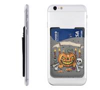 Raunew Phone Wallet Stick On, Halloween Pumpkin Skull Bones Candles. | Cell Phone Card Holder Pocket for Back Adhesive Credit Card Holder Non-Slip of Phone Case for All Smartphones, Fit 4 Cards
