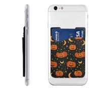 Raunew Phone Wallet Stick On, Halloween Pumpkins And Moons Glitter Cell Phone Card Holder Pocket for Back Adhesive Credit Card Holder Non-Slip Of Phone Case for All Smartphones, Fit 4 Cards