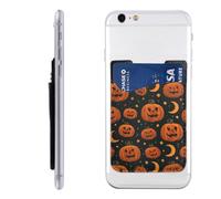 Raunew Phone Wallet Stick On, Halloween Pumpkins And Moons Retro Cell Phone Card Holder Pocket for Back Adhesive Credit Card Holder Non-Slip Of Phone Case for All Smartphones, Fit 4 Cards