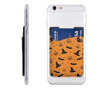 Raunew Phone Wallet Stick On, Halloween Pumpkins Witches Hats Pattern Cell Phone Card Holder Pocket for Back Adhesive Credit Card Holder Non-Slip Of Phone Case for All Smartphones, Fit 4 Cards