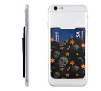 Raunew Phone Wallet Stick On, Halloween Skeleton Head Death Skull Cartoon Cell Phone Card Holder Pocket for Back Adhesive Credit Card Holder Non-Slip of Phone Case for All Smartphones, Fit 4 Cards