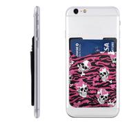 Raunew Phone Wallet Stick On, Halloween Skulls And Bones Pink Print | Cell Phone Card Holder Pocket for Back Adhesive Credit Card Holder Non-Slip Of Phone Case for All Smartphones, Fit 4 Cards