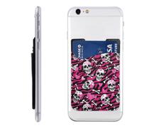 Raunew Phone Wallet Stick On, Halloween Skulls Bones Pink Glitter Heart | Cell Phone Card Holder Pocket for Back Adhesive Credit Card Holder Non-Slip Of Phone Case for All Smartphones, Fit 4 Cards