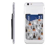 Raunew Phone Wallet Stick On, Halloween Spooky Trees Ghosts Haunted Houses Cell Phone Card Holder Pocket for Back Adhesive Credit Card Holder Non-Slip of Phone Case for All Smartphones, Fit 4 Cards