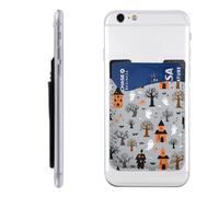 Raunew Phone Wallet Stick On, Halloween Trees Ghosts Haunted Houses Vintage Cell Phone Card Holder Pocket for Back Adhesive Credit Card Holder Non-Slip of Phone Case for All Smartphones, Fit 4 Cards