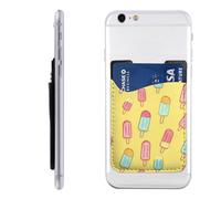 Raunew Phone Wallet Stick On, Ice Cream Popsicle Cartoon Style Cell Phone Card Holder Pocket for Back Adhesive Credit Card Holder Non-Slip Of Phone Case for All Smartphones, Fit 4 Cards