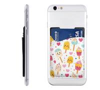 Raunew Phone Wallet Stick On, Ice Cream Popsicle Sweet Faces Cell Phone Card Holder Pocket for Back Adhesive Credit Card Holder Non-Slip Of Phone Case for All Smartphones, Fit 4 Cards