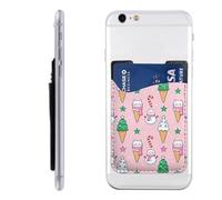 Raunew Phone Wallet Stick On, Ice Cream Snowmen Cats Waffle Cones Cell Phone Card Holder Pocket for Back Adhesive Credit Card Holder Non-Slip Of Phone Case for All Smartphones, Fit 4 Cards