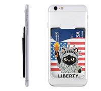 Raunew Phone Wallet Stick On, Liberty Cat Funny Usa Flag Pattern | Cell Phone Card Holder Pocket for Back Adhesive Credit Card Holder Non-Slip of Phone Case for All Smartphones, Fit 4 Cards