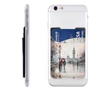 Raunew Phone Wallet Stick On, London Couple Red Umbrella | Cell Phone Card Holder Pocket for Back Adhesive Credit Card Holder Non-Slip of Phone Case for All Smartphones, Fit 4 Cards