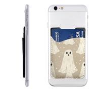 Raunew Phone Wallet Stick On, Lovely Ghosts Star Watercolor Halloween Cell Phone Card Holder Pocket for Back Adhesive Credit Card Holder Non-Slip of Phone Case for All Smartphones, Fit 4 Cards