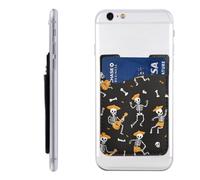 Raunew Phone Wallet Stick On, Mexican Skeletons Halloween Bones Vintage | Cell Phone Card Holder Pocket for Back Adhesive Credit Card Holder Non-Slip of Phone Case for All Smartphones, Fit 4 Cards
