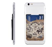 Raunew Phone Wallet Stick On, Old Cowboys Bulls Western Game Vintage Cell Phone Card Holder Pocket for Back Adhesive Credit Card Holder Non-Slip of Phone Case for All Smartphones, Fit 4 Cards
