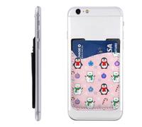 Raunew Phone Wallet Stick On, Penguin Polar Bear Snowman Christmas Ball Cell Phone Card Holder Pocket for Back Adhesive Credit Card Holder Non-Slip Of Phone Case for All Smartphones, Fit 4 Cards