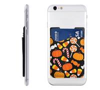 Raunew Phone Wallet Stick On, Pumpkin Cane Candy Spiral Lollipop Cell Phone Card Holder Pocket for Back Adhesive Credit Card Holder Non-Slip of Phone Case for All Smartphones, Fit 4 Cards