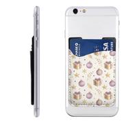 Raunew Phone Wallet Stick On, Purple Striped Christmas Ball Gift Box Cell Phone Card Holder Pocket for Back Adhesive Credit Card Holder Non-Slip of Phone Case for All Smartphones, Fit 4 Cards